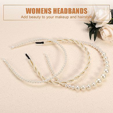 3pcs Fashion Faux Pearls Headbands Set Wedding Faux Pearl For Girl Women