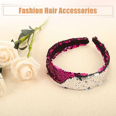 Sequin Headband Sparkle Headbands Shiny Elastic Headband Rose Red Silver Tone