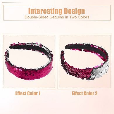 Sequin Headband Sparkle Headbands Shiny Elastic Headband Rose Red Silver Tone