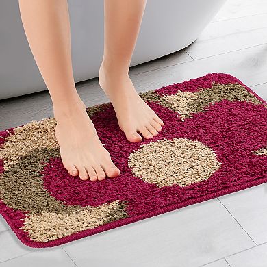 Checked Washable Plush Shaggy Bath Mat , 16" X 24"