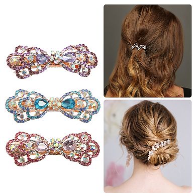 3 Pcs Hair Barrettes Sparkly Rhinestones Hair Clips