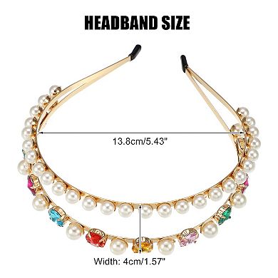 Metal Round Colorful Glass Faux Crystal Hairband Faux Pearl Headband