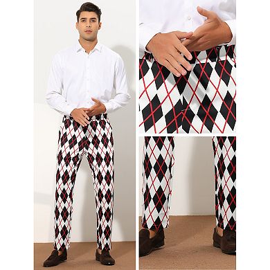 Printed Dress Pants For Men's Regular Fit Flat Front Business Suit Trousers