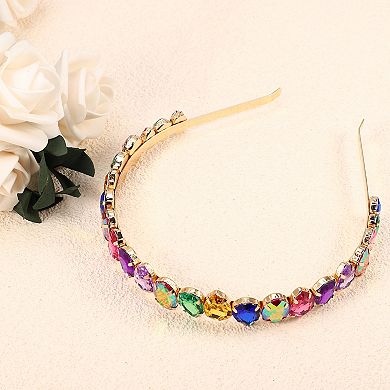 Metal Colorful Glass Faux Crystal Hairband Rhinestone Women Hairband Drip Shape