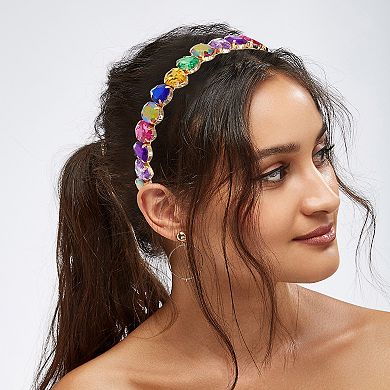 Metal Colorful Glass Faux Crystal Hairband Rhinestone Women Hairband Drip Shape