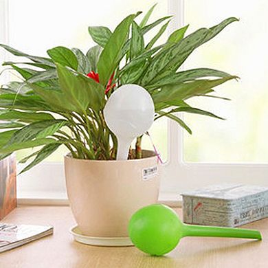 Garden Plant Plastic Self-watering Stick Watering Bulbs Globes Green Clear 2 PCS