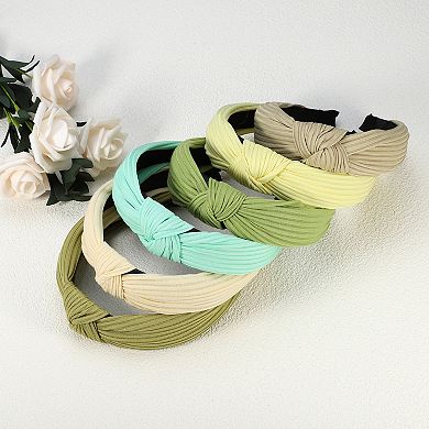 6pcs Wide Knotted Hair Headband For Women Beige Light Coffee Green 1.18" Wide