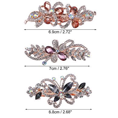 3 Pcs Hair Barrettes for Women Sparkly Rhinestones Hair Clips Multicolor