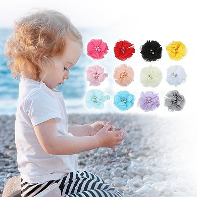 12Pcs Hair Clips for Girls Grosgrain Ribbon Flower Pattern Baby Hair Accessories