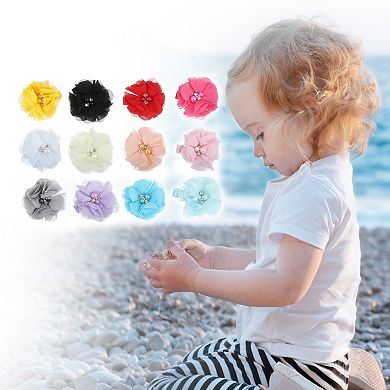 12Pcs Hair Clips for Girls Grosgrain Ribbon Flower Pattern Baby Hair Accessories