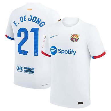 Men's Nike Frenkie de Jong White Barcelona 2023/24 Away Authentic Jersey