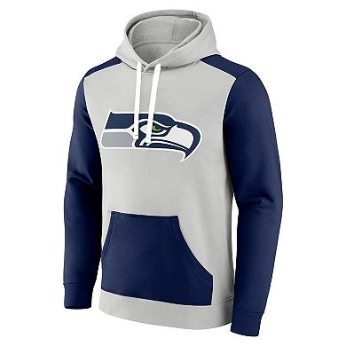 Men's Fanatics Branded Silver/Navy Seattle Seahawks Big & Tall Team Fleece Pullover Hoodie