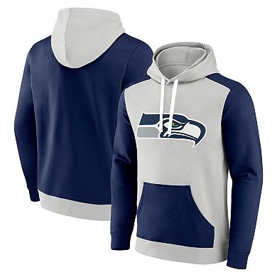 Men's Fanatics Branded Silver/Navy Seattle Seahawks Big & Tall Team Fleece Pullover Hoodie
