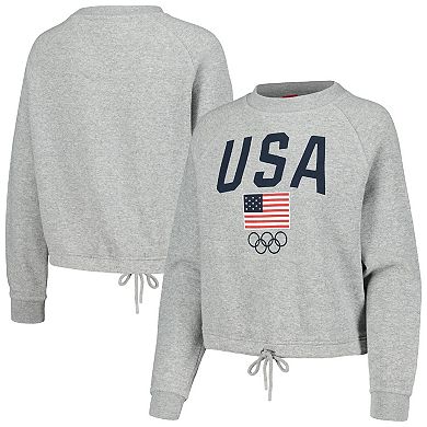 Women's Heather Gray Team USA Team Pride Raglan Cropped Pullover Sweatshirt