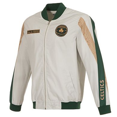 Men's JH Design Cream Boston Celtics 2023/24 City Edition Nylon Full-Zip Bomber Jacket