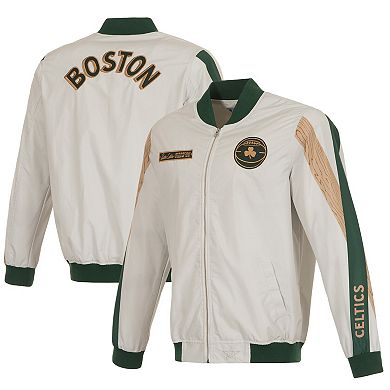 Men's JH Design Cream Boston Celtics 2023/24 City Edition Nylon Full-Zip Bomber Jacket