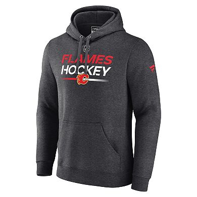Men's Fanatics Branded  Heather Charcoal Calgary Flames Authentic Pro Pullover Hoodie
