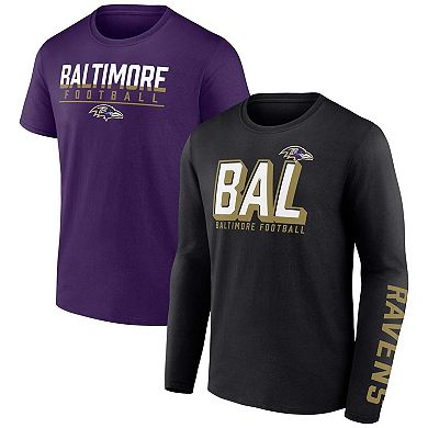 Men's Fanatics Branded Black/Purple Baltimore Ravens Two-Pack T-Shirt Combo Set