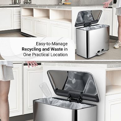 9.5 Gallon Trash Can, 4.75 Gallon Dual Compartment Recycling Step-on Kitchen Trash Can