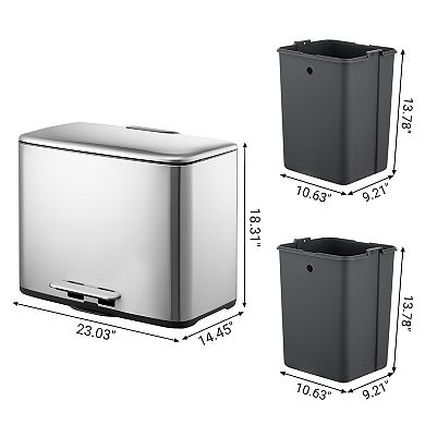 9.5 Gallon Trash Can, 4.75 Gallon Dual Compartment Recycling Step-on Kitchen Trash Can