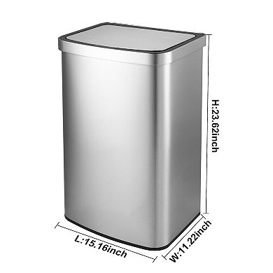 13 Gal./50 Liter Stainless Steel Rectangular Motion Sensor Trash Can For Kitchen