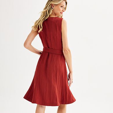 Women's Nine West Square Neck Ribbon Waist Midi Dress