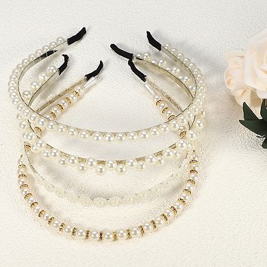 4pcs Simple Design Faux Pearl Headbands White 4.92"x0.31" Headbands For Women