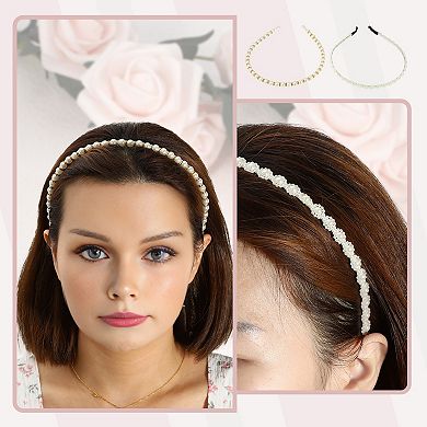 4pcs Simple Design Faux Pearl Headbands White 4.92"x0.31" Headbands For Women
