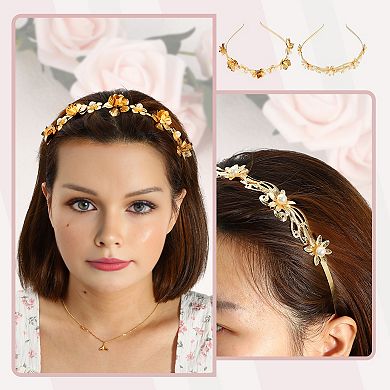 4 Pcs Alloy Metal Flower Shape Headbands For Women Girl Gold Tone 4.92"x1.18"