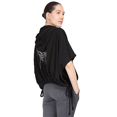 Women's Hooded Cotton Blend Cape with Tie Detail and Embroidery