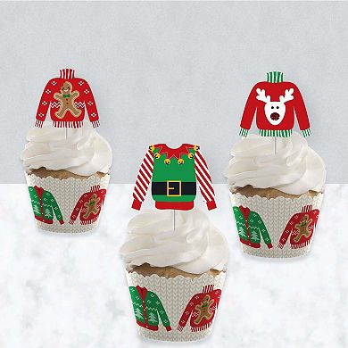 Big Dot Of Happiness Ugly Sweater - Christmas Party Cupcake Wrappers & Treat Picks Kit 24 Ct