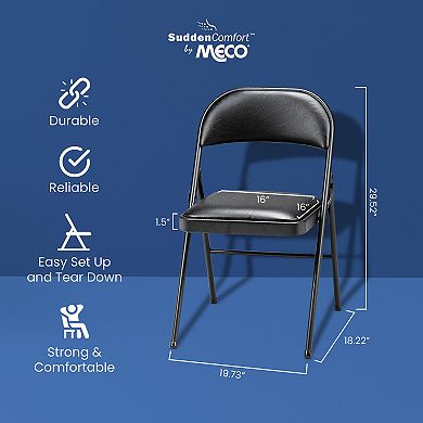 Meco 4-pack Of Deluxe Vinyl Padded Folding Chairs With 16 X 16 Inch Seat, Black