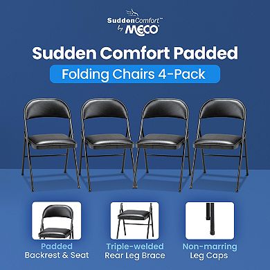 Meco 4-pack Of Deluxe Vinyl Padded Folding Chairs With 16 X 16 Inch Seat, Black