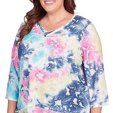 Plus Size Alfred Dunner Jacquard Tie Dye V-Neck Top