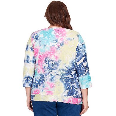 Plus Size Alfred Dunner Jacquard Tie Dye V-Neck Top