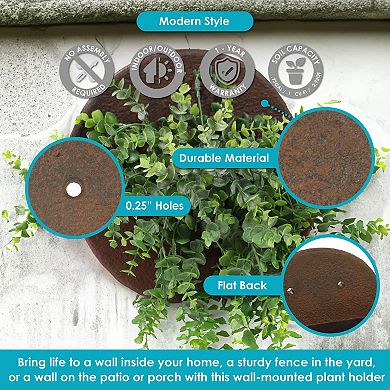 Sunnydaze 12 In Round Wall-mounted Outdoor Planter - Dark Brown - Set Of 2