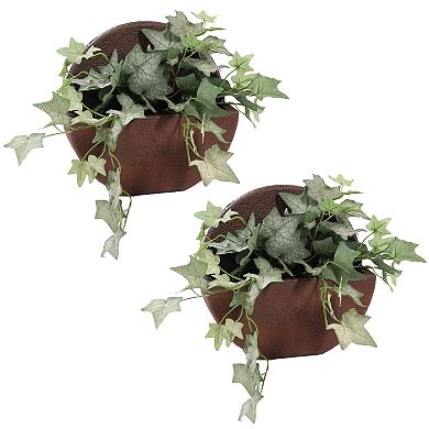 Sunnydaze 12 In Round Wall-mounted Outdoor Planter - Dark Brown - Set Of 2