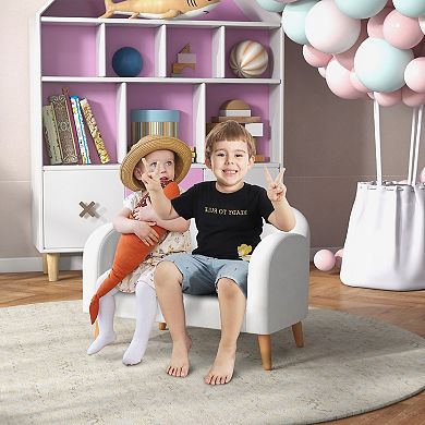 Qaba 2 Seater Kids Sofa, Cloud Shaped Children's Sofa for Nursery Playroom, 2-5 Years