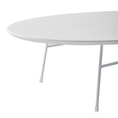 LeisureMod Rossmore Oval Coffee Table White Powder Coated Steel Frame
