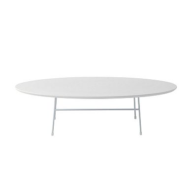 LeisureMod Rossmore Oval Coffee Table White Powder Coated Steel Frame