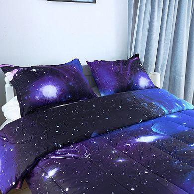 3pcs Galaxies Purple Comforter All-season Down Quilted Duvet