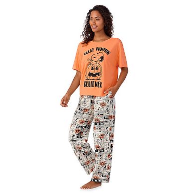 Women's Snoopy Great Pumpkin Halloween Boxy Sleep Tee and Pants Set