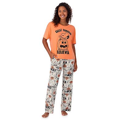 Women's Snoopy Great Pumpkin Halloween Boxy Sleep Tee and Pants Set