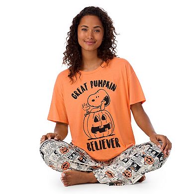 Women's Snoopy Great Pumpkin Halloween Boxy Sleep Tee and Pants Set