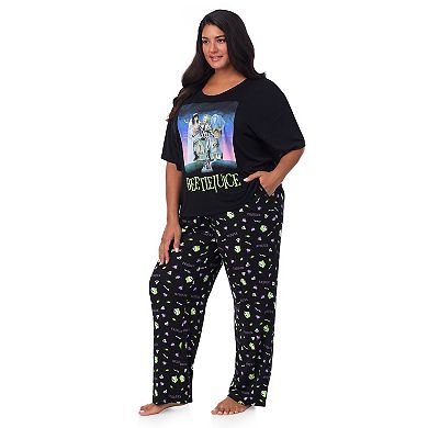 Juniors' Plus Size Beetlejuice Boxy Tee & Open Leg Pant Set