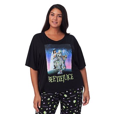 Juniors' Plus Size Beetlejuice Boxy Tee & Open Leg Pant Set