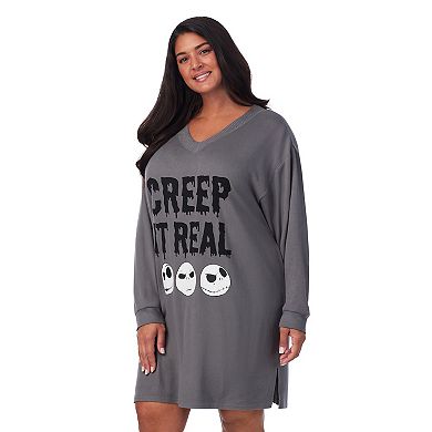 Juniors' Plus Size Disney's The Nightmare Before Christmas Long Sleeve V-Neck Sleepshirt