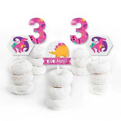 Big Dot Of Happiness 3rd Birthday Roar Dinosaur Girl Cupcake Toppers Clear Treat Picks 24 Ct