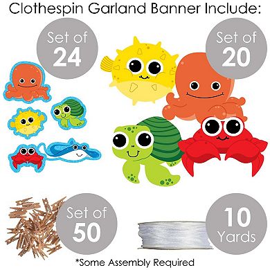 Big Dot Of Happiness Under The Sea Critters - Party Diy Decor Clothespin Garland Banner 44 Pc