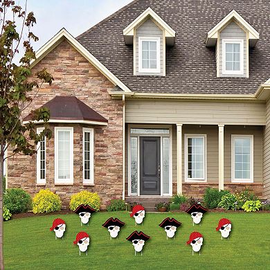 Big Dot of Happiness Beware of Pirates - Lawn Outdoor Pirate Birthday Party Yard Decor 10 Pc